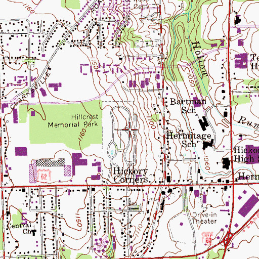 Topographic Map of Hillcrest Memorial Park, PA