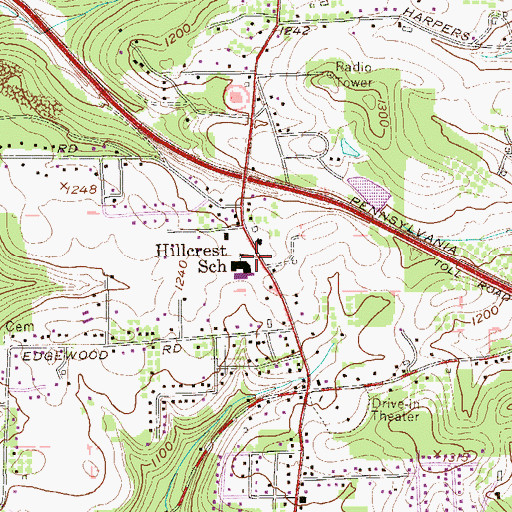 Topographic Map of Hillcrest School, PA