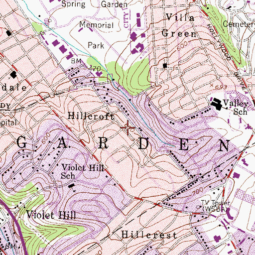 Topographic Map of Hillcroft, PA