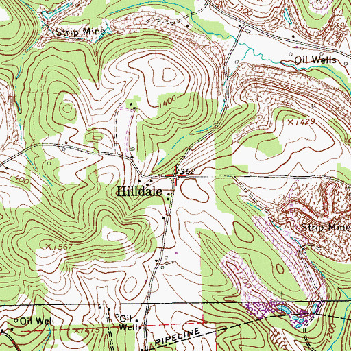 Topographic Map of Hilldale, PA