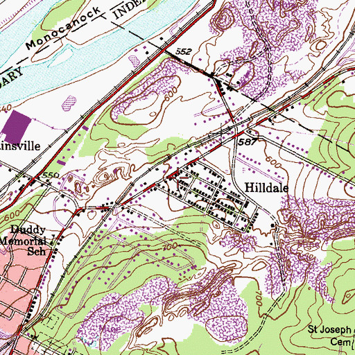 Topographic Map of Hilldale, PA