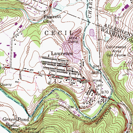 Topographic Map of Lawrence, PA