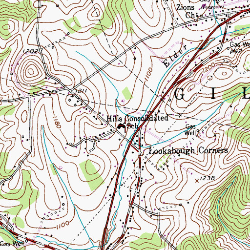 Topographic Map of Hills Consolidated School, PA