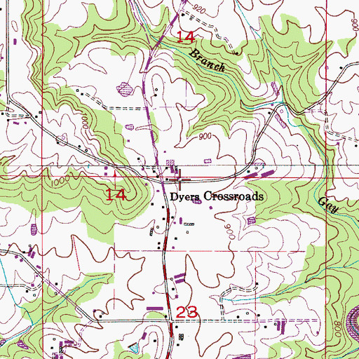 Topographic Map of Dyers Crossroads, AL