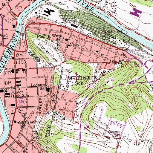 Topographic Map of Hillsdale School, PA