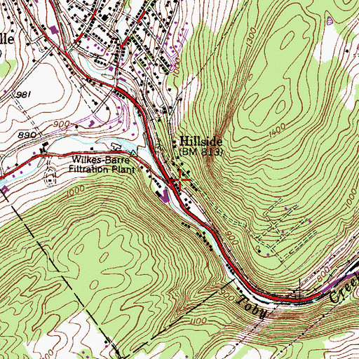 Topographic Map of Hillside, PA