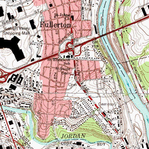 Topographic Map of Hillside Cemetery, PA