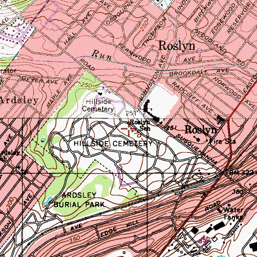 Topographic Map of Hillside Cemetery, PA