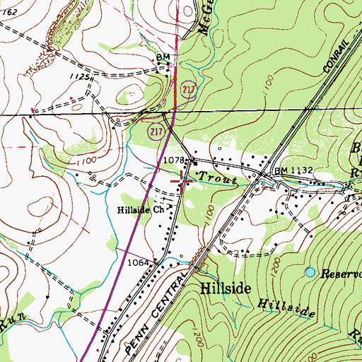 Topographic Map of Hillside Church, PA