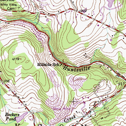 Topographic Map of Hillside School, PA