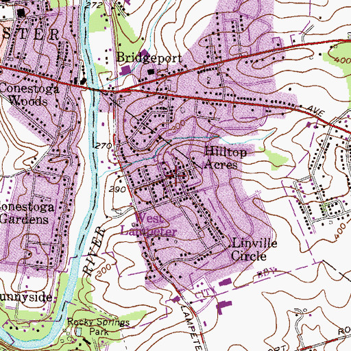 Topographic Map of Hilltop Acres, PA