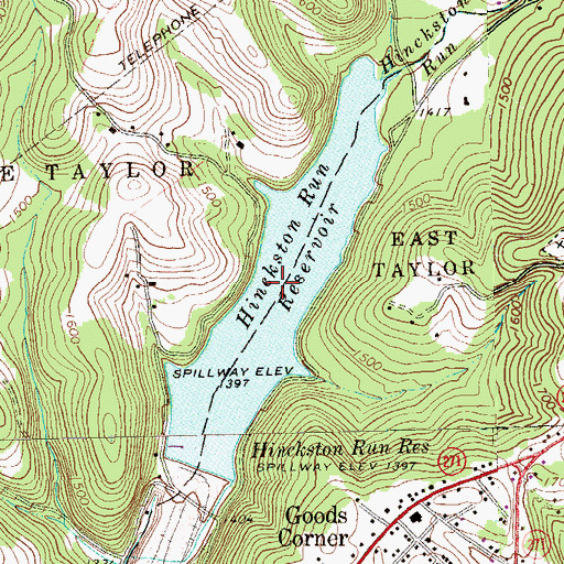 Topographic Map of Hinckston Run Reservoir, PA