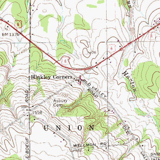 Topographic Map of Hinkley Corners, PA