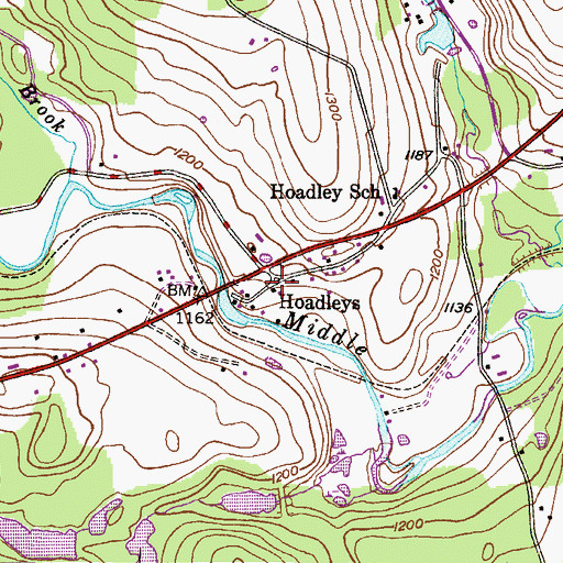 Topographic Map of Hoadleys, PA