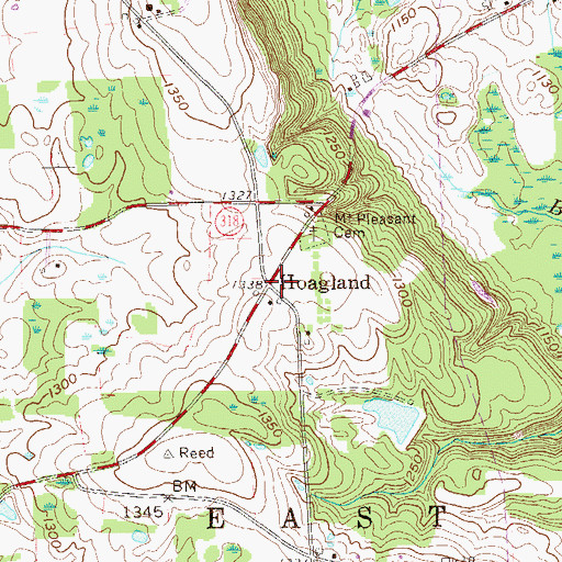 Topographic Map of Hoagland, PA