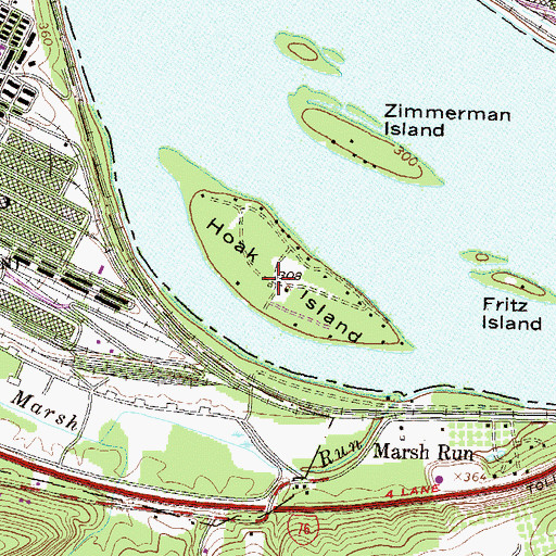 Topographic Map of Hoak Island, PA