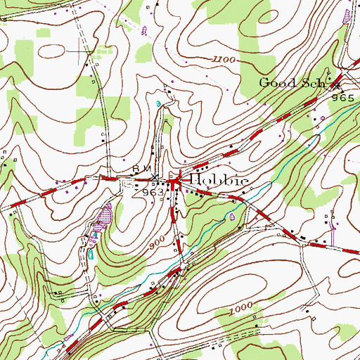 Topographic Map of Hobbie, PA