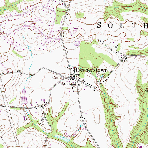 Topographic Map of Hoernerstown, PA