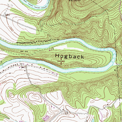 Topographic Map of Hogback, PA