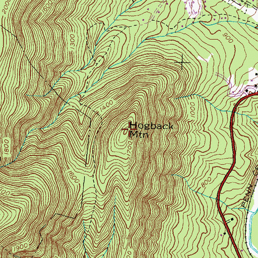 Topographic Map of Hogback Mountain, PA
