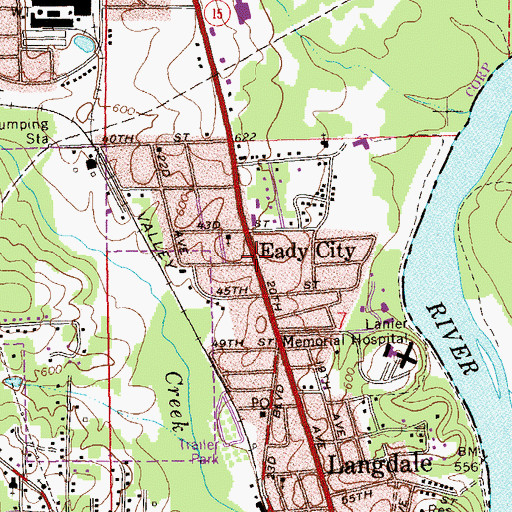 Topographic Map of Eady City, AL