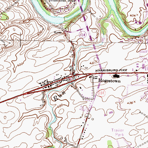 Topographic Map of Hogestown, PA
