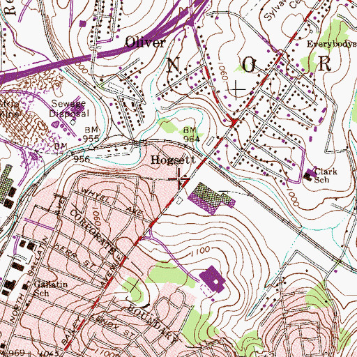 Topographic Map of Hogsett, PA
