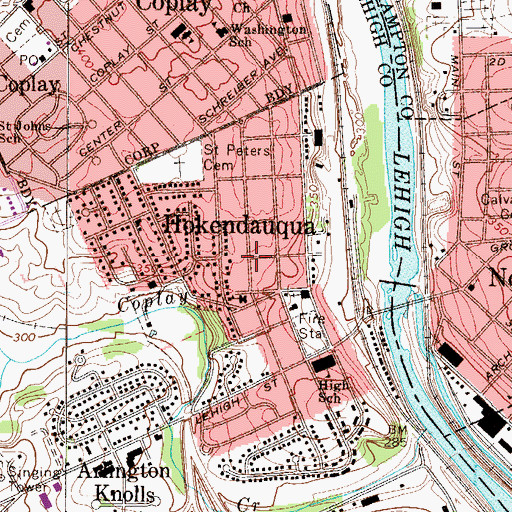 Topographic Map of Hokendauqua, PA