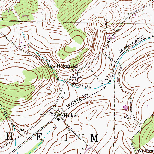 Topographic Map of Hokes School, PA