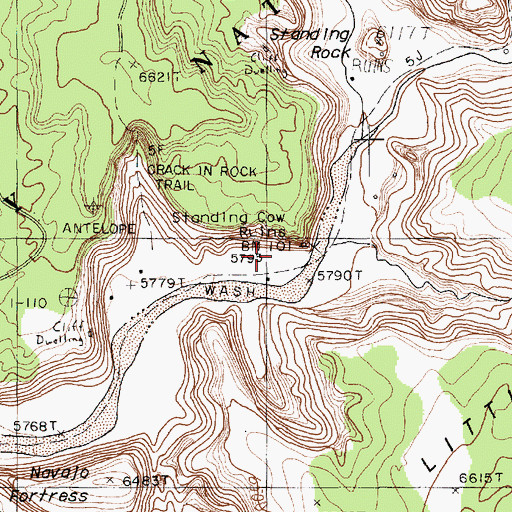 Topographic Map of Standing Cow Ruins, AZ