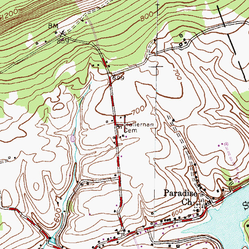 Topographic Map of Hollernan Cemetery, PA
