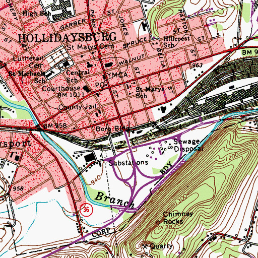 Topographic Map of Hollidaysburg, PA