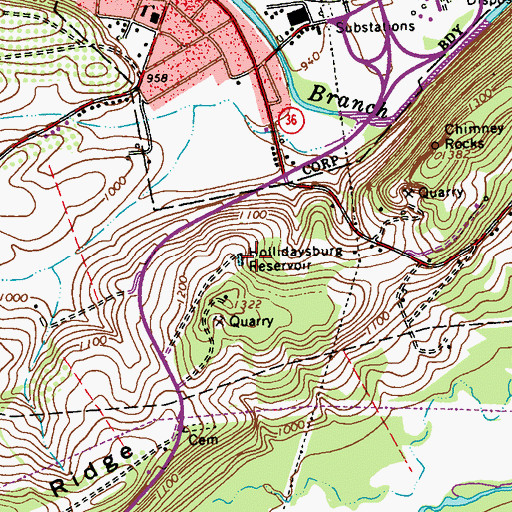 Topographic Map of Hollidaysburg Reservoir, PA