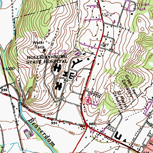 Topographic Map of Hollidaysburg State Hospital, PA