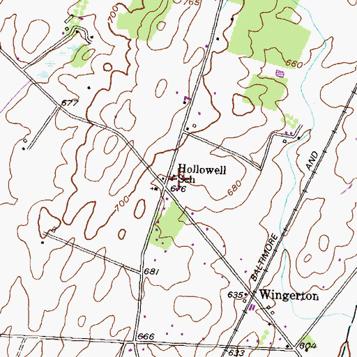 Topographic Map of Hollowell School, PA