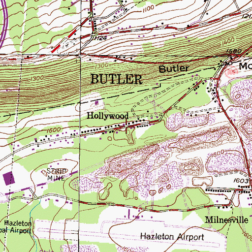 Topographic Map of Hollywood, PA