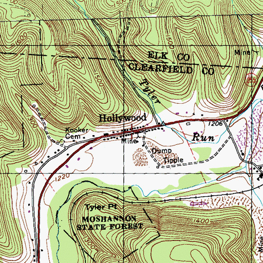 Topographic Map of Hollywood, PA
