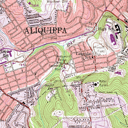 Topographic Map of Hollywood Bridge, PA
