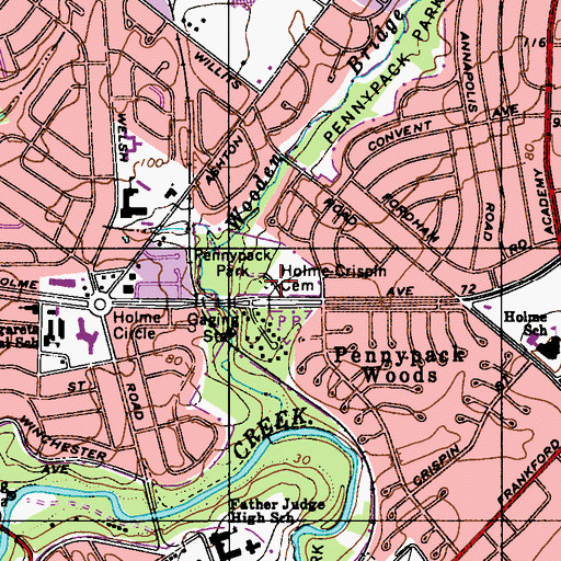 Topographic Map of Holme Crispin Cemetery, PA