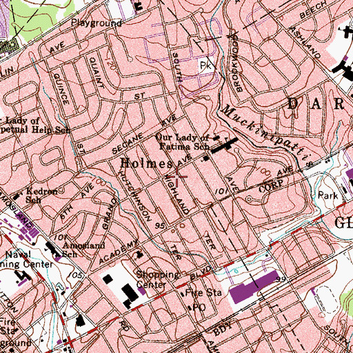 Topographic Map of Holmes, PA