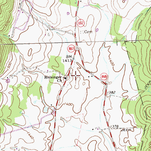 Topographic Map of Holsinger Church, PA