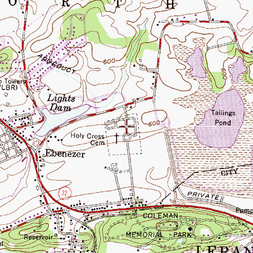 Topographic Map of Holy Cross Cemetery, PA