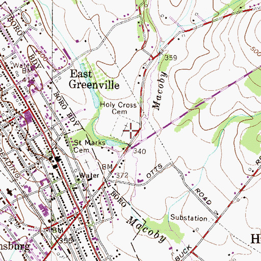 Topographic Map of Holy Cross Cemetery, PA