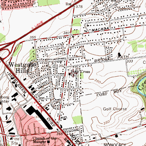 Topographic Map of Holy Cross Church, PA