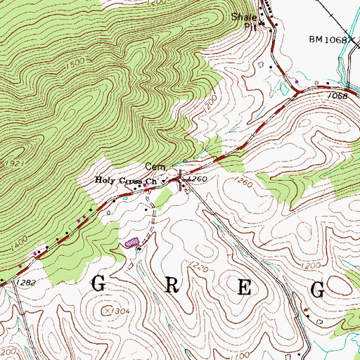 Topographic Map of Holy Cross Church, PA