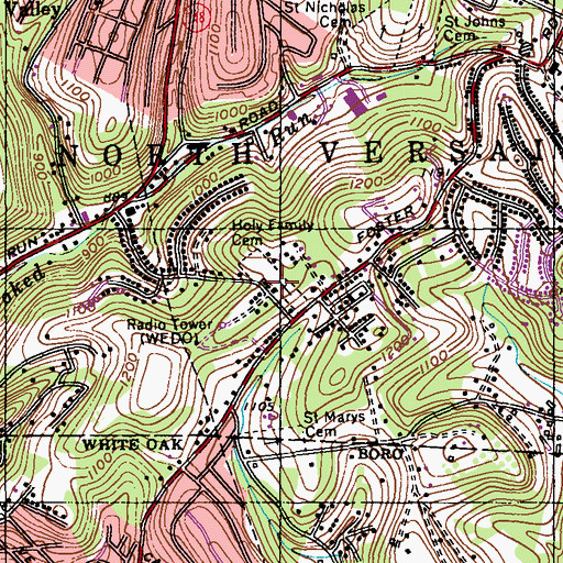 Topographic Map of Holy Family Cemetery, PA
