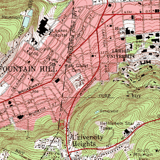 Topographic Map of Holy Ghost Cemetery, PA