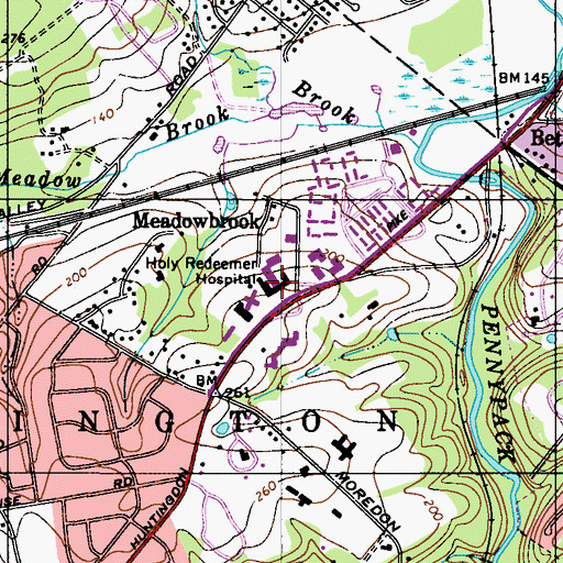 Topographic Map of Holy Redeemer Hospital and Medical Center, PA