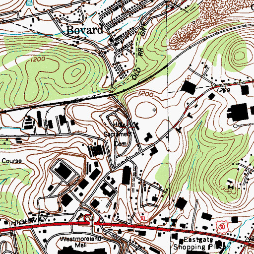 Topographic Map of Greensburg Catholic Cemetery, PA