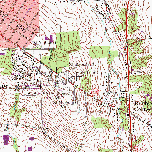 Topographic Map of Holy Trinty Cemetery, PA